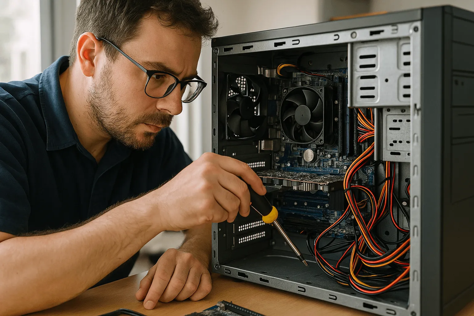 Técnico reparando una computadora